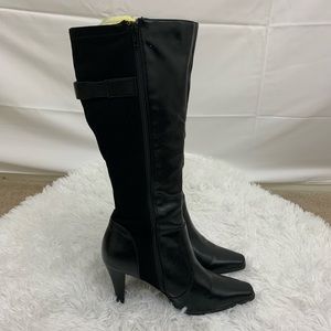 Black high heeled knee boots